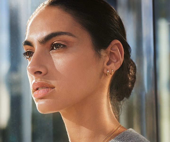 Diamond Bike Lock Huggie Earrings - Yellow Gold