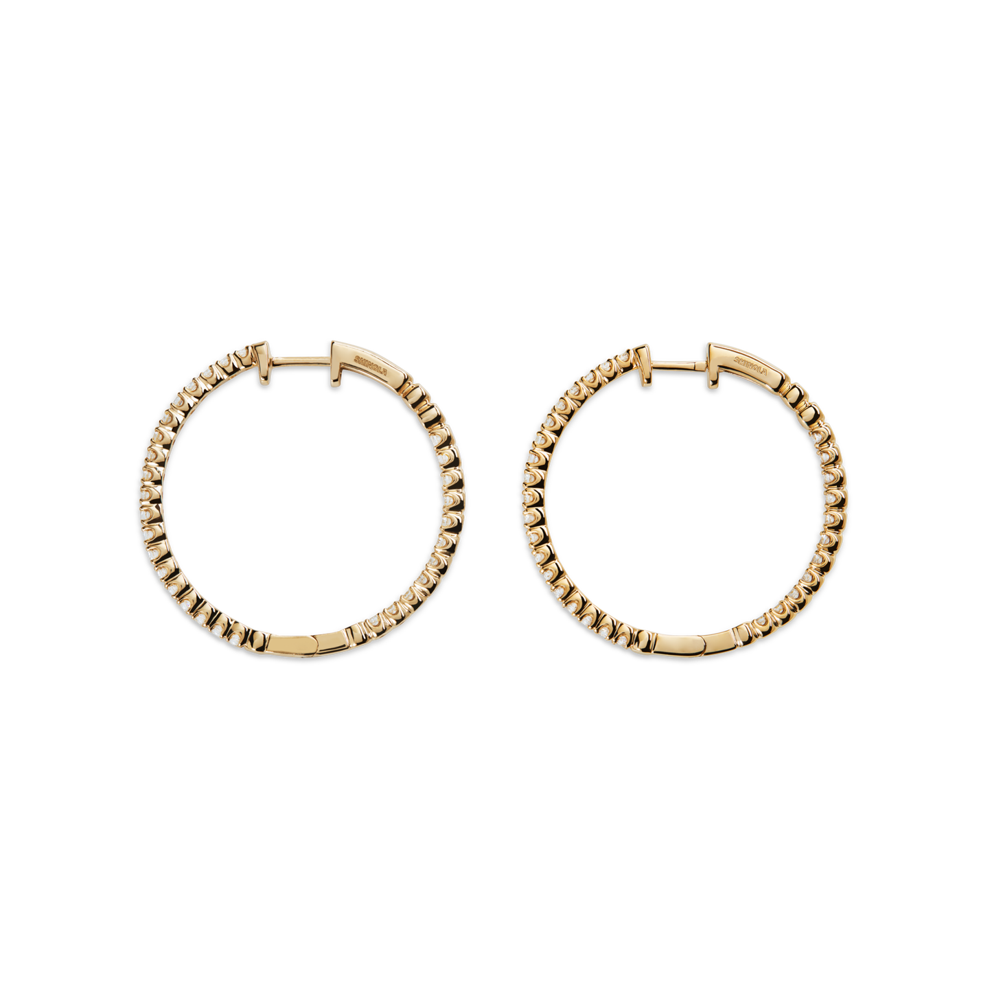 Shinola 2 Carat Diamond Hoop Earrings in white gold, featuring a textured, ridged eternity design, shown on a white background.