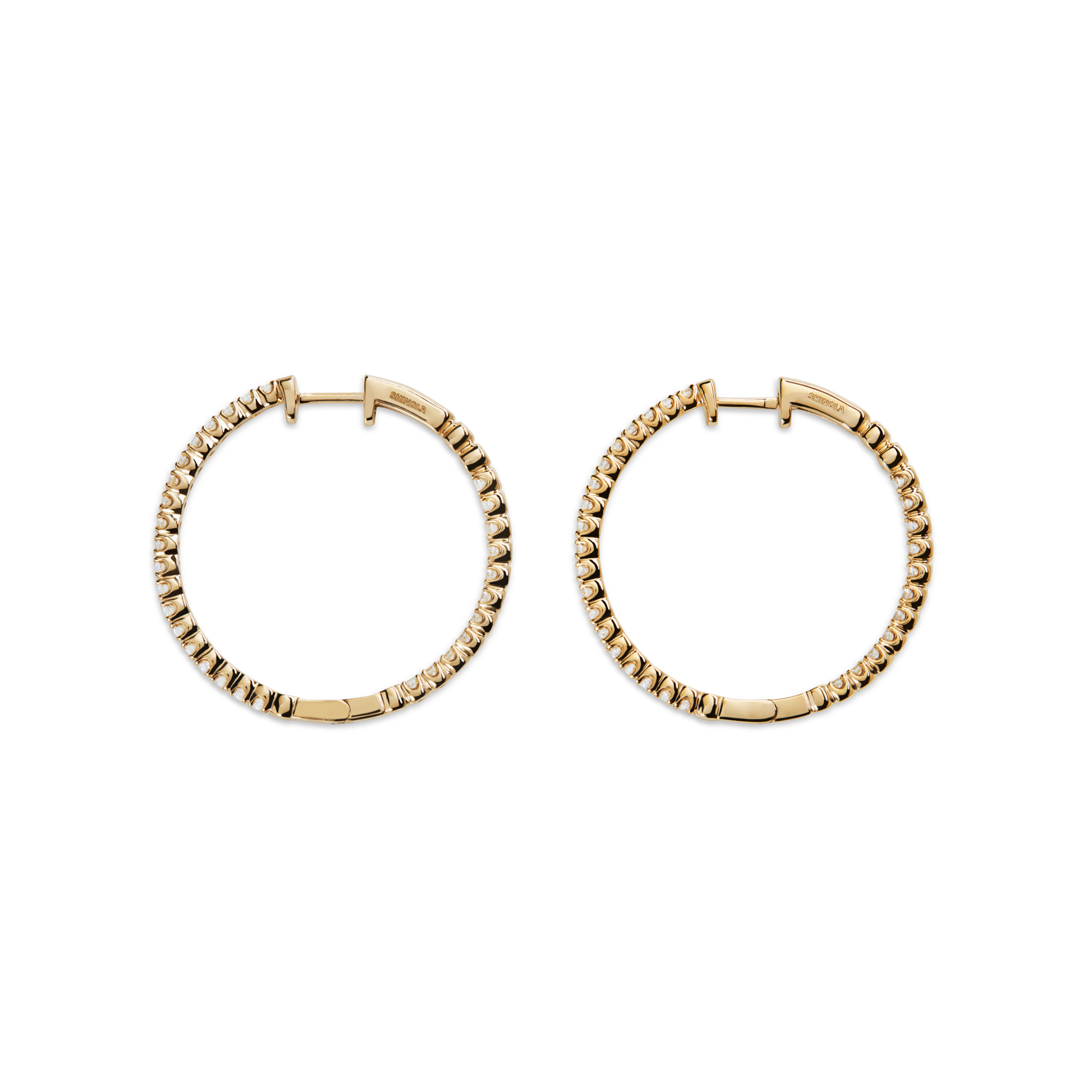 Shinola 2 Carat Diamond Hoop Earrings in white gold, featuring a textured, ridged eternity design, shown on a white background.