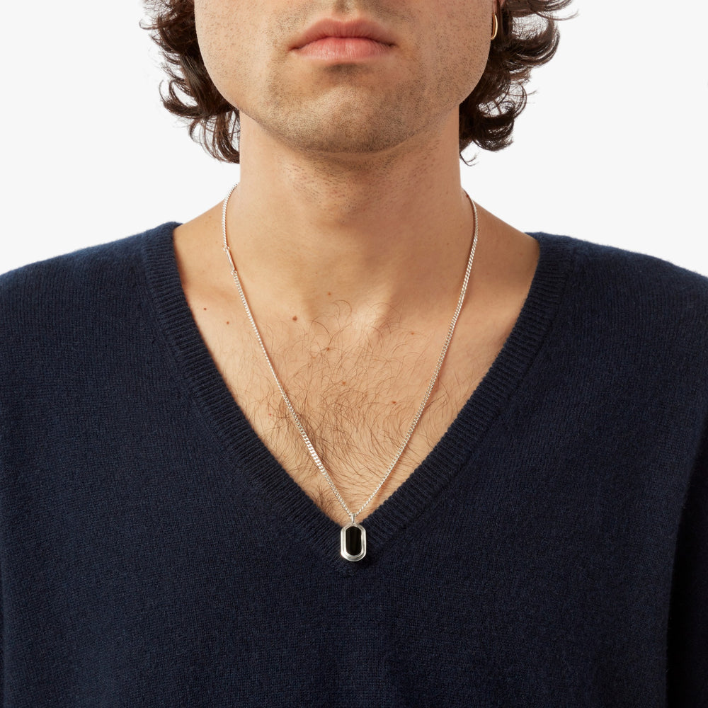 21mm Onyx Tag Necklace - Sterling Silver