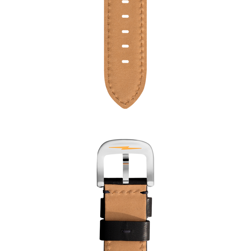 22mm Black Leather Watch Strap - Black