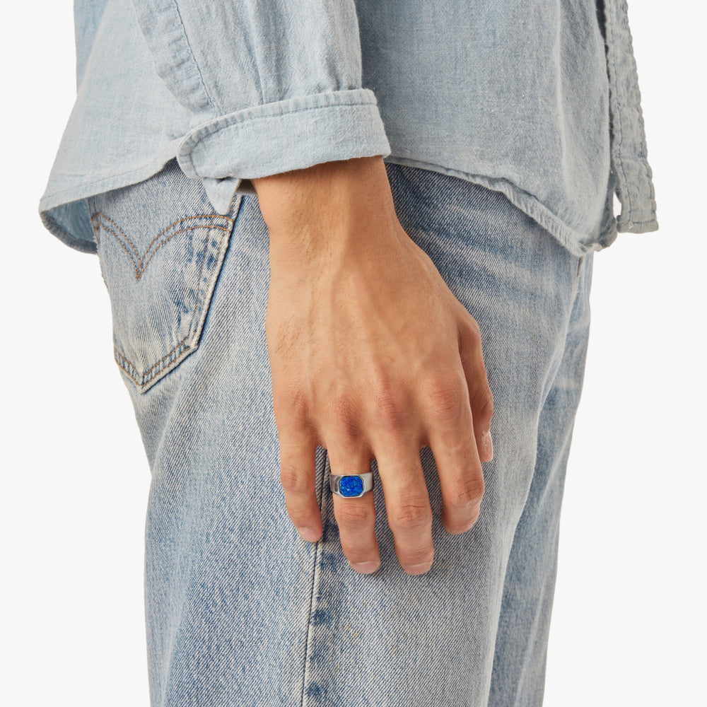 Octagonal Lapis Signet Ring - Sterling Silver