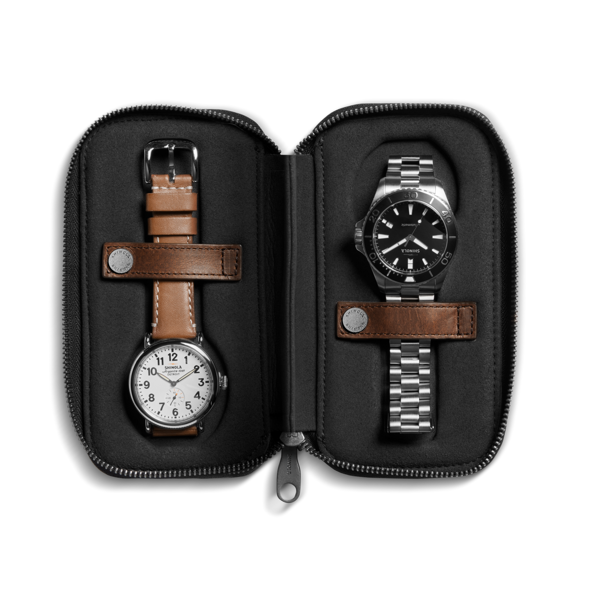 backpacking watch leather wristband Shinola Travel Watch Case In Brown Navigator Leather