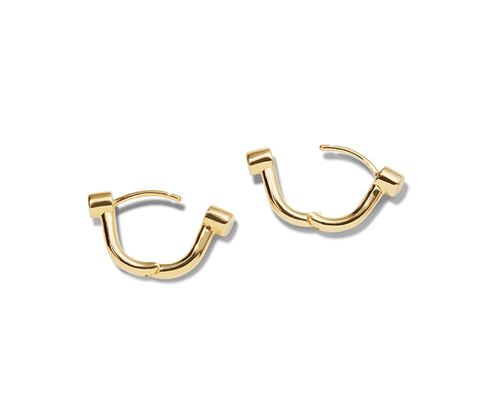 Bike Lock Huggie Earrings - Yellow Gold