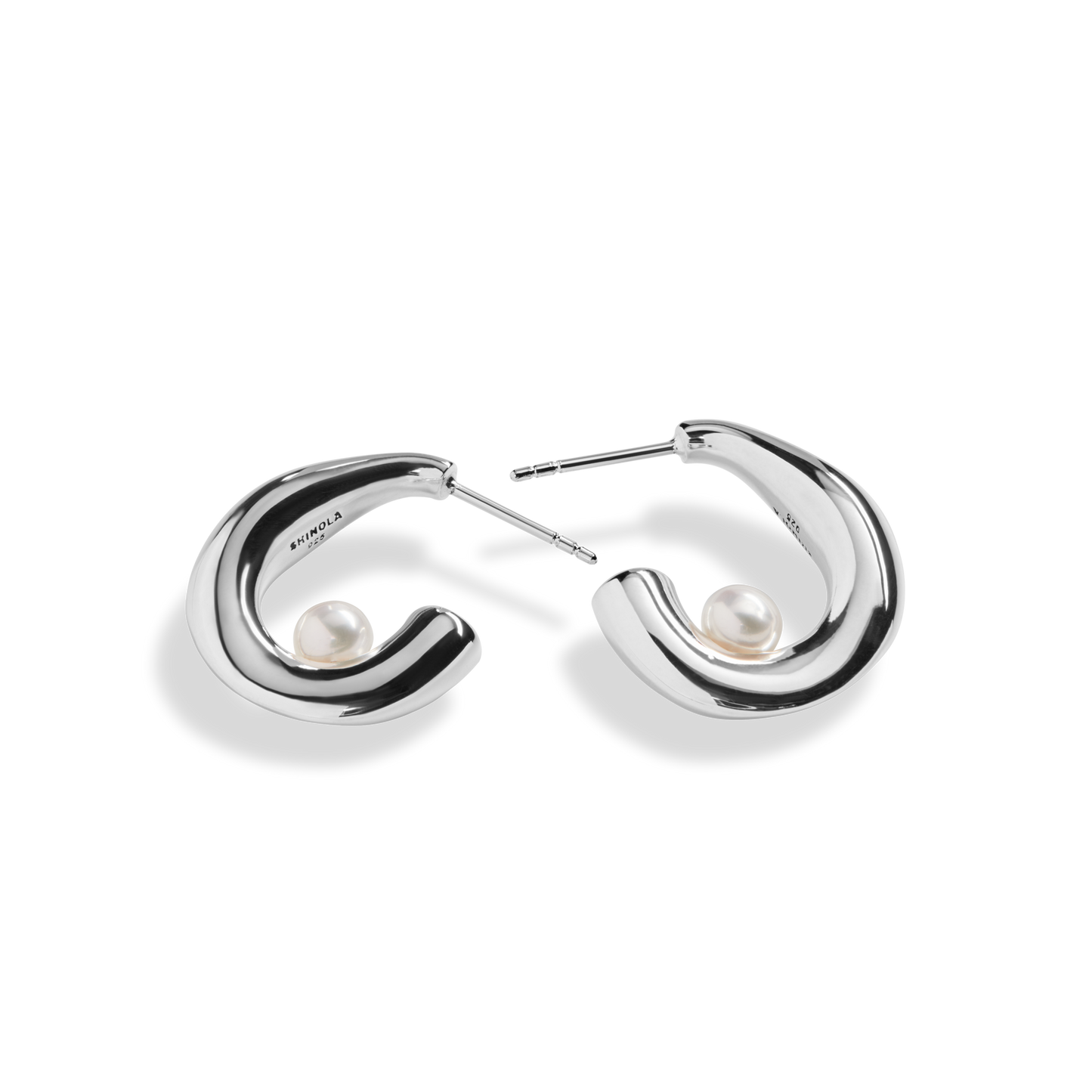 Signature Silver Pearl Hoops