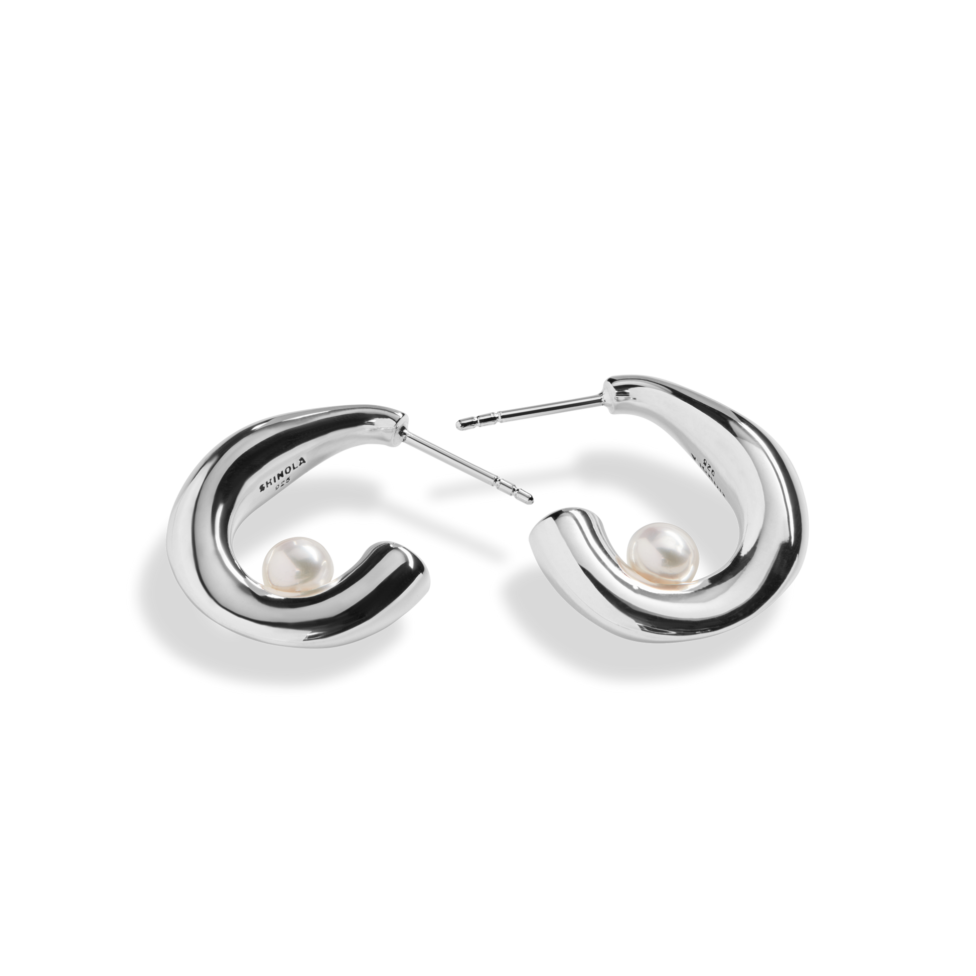 Signature Silver Pearl Hoops