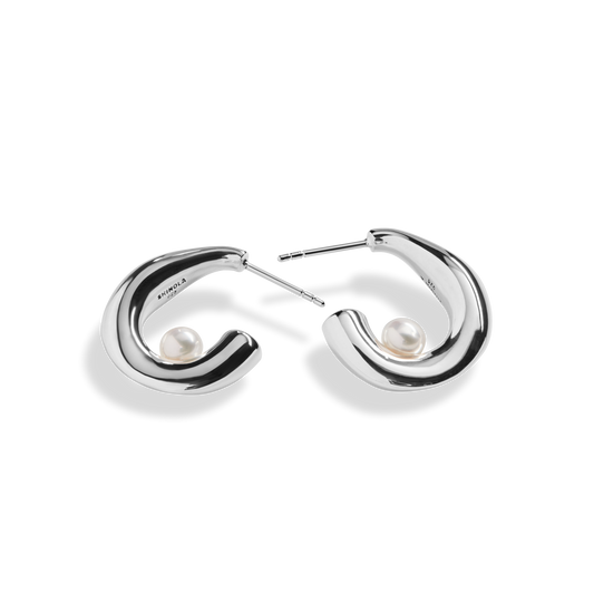Signature Silver Pearl Hoops