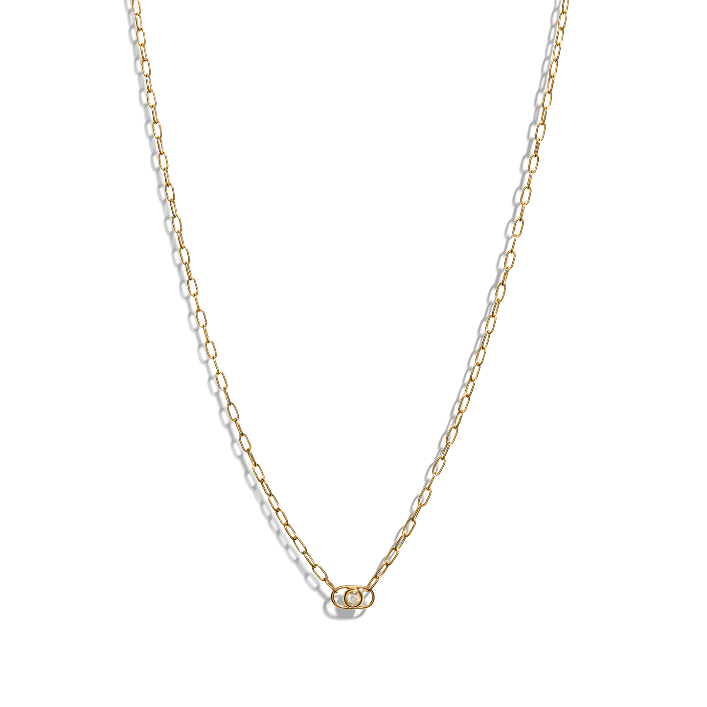 Diamond Rivet Oval Charm Necklace - Yellow Gold