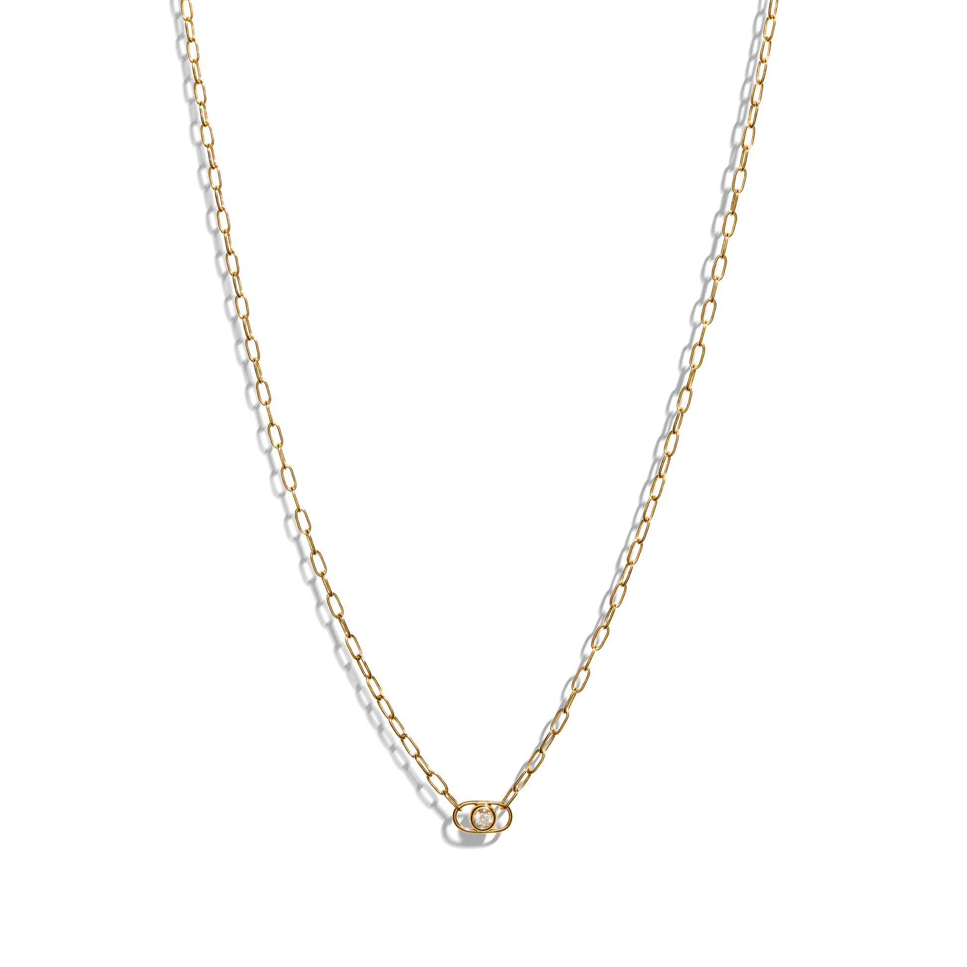 Diamond Rivet Oval Charm Necklace - Yellow Gold