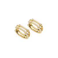 Diamond Pave Rivet Double Row Hoop Earrings - Yellow Gold