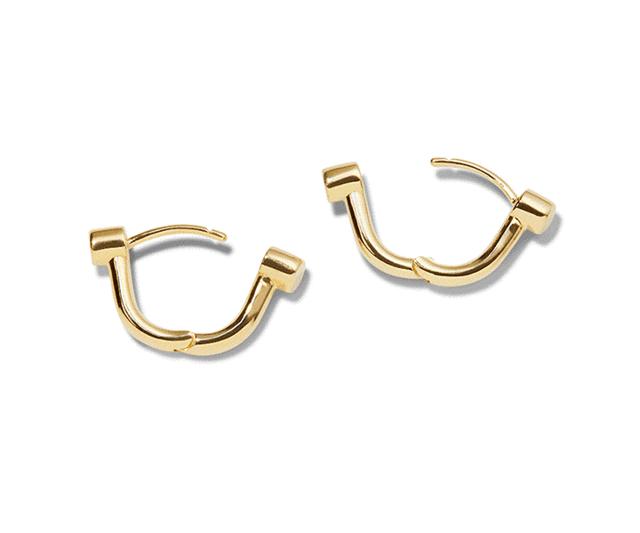 Diamond Bike Lock Huggie Earrings - Yellow Gold