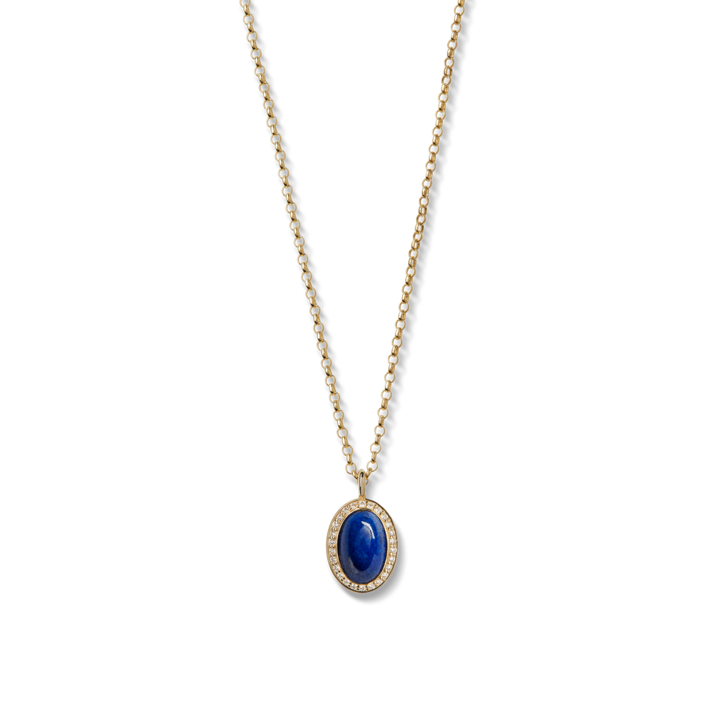 Diamond Pave Petite Oval Pendant Lapis Necklace | Shinola