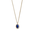 Diamond Pave Petite Oval Pendant Lapis Necklace - Yellow Gold