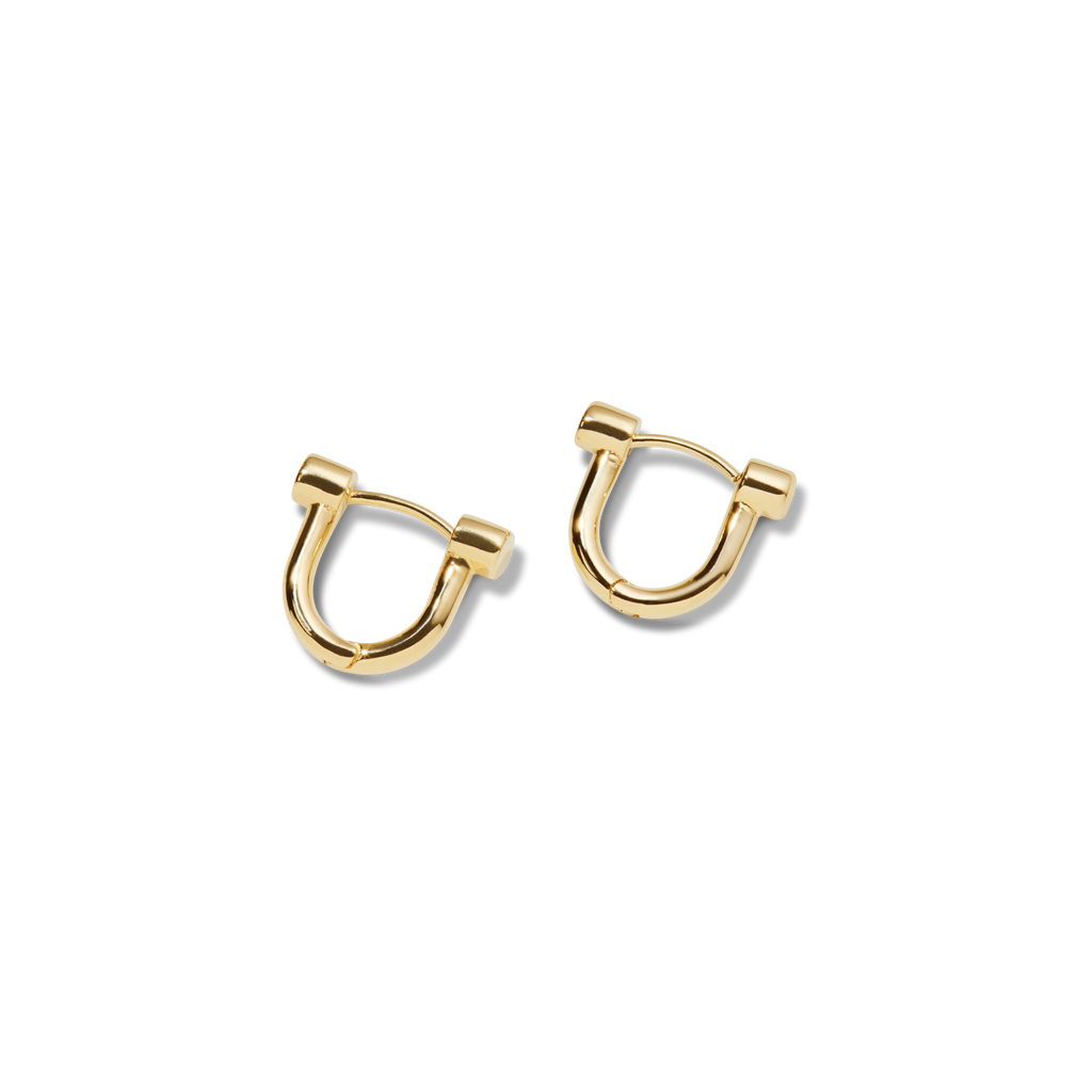 Bike Lock Huggie Earrings Yellow Gold