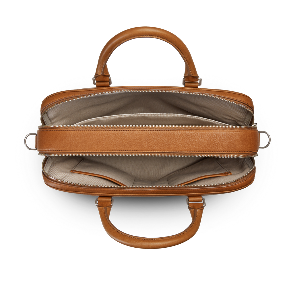 Double Zip Briefcase - Tan