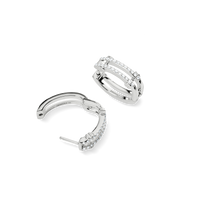 Diamond Pave Rivet Double Row Hoop Earrings - White Gold