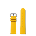 The Shinola QR Strap: 22/20 Silicone, Sleek Loop, PoSS - Maize is a bright yellow strap for the 43mm Shinola Monster Automatic, featuring a silver buckle and multiple adjustment holes, shown on a plain white background.