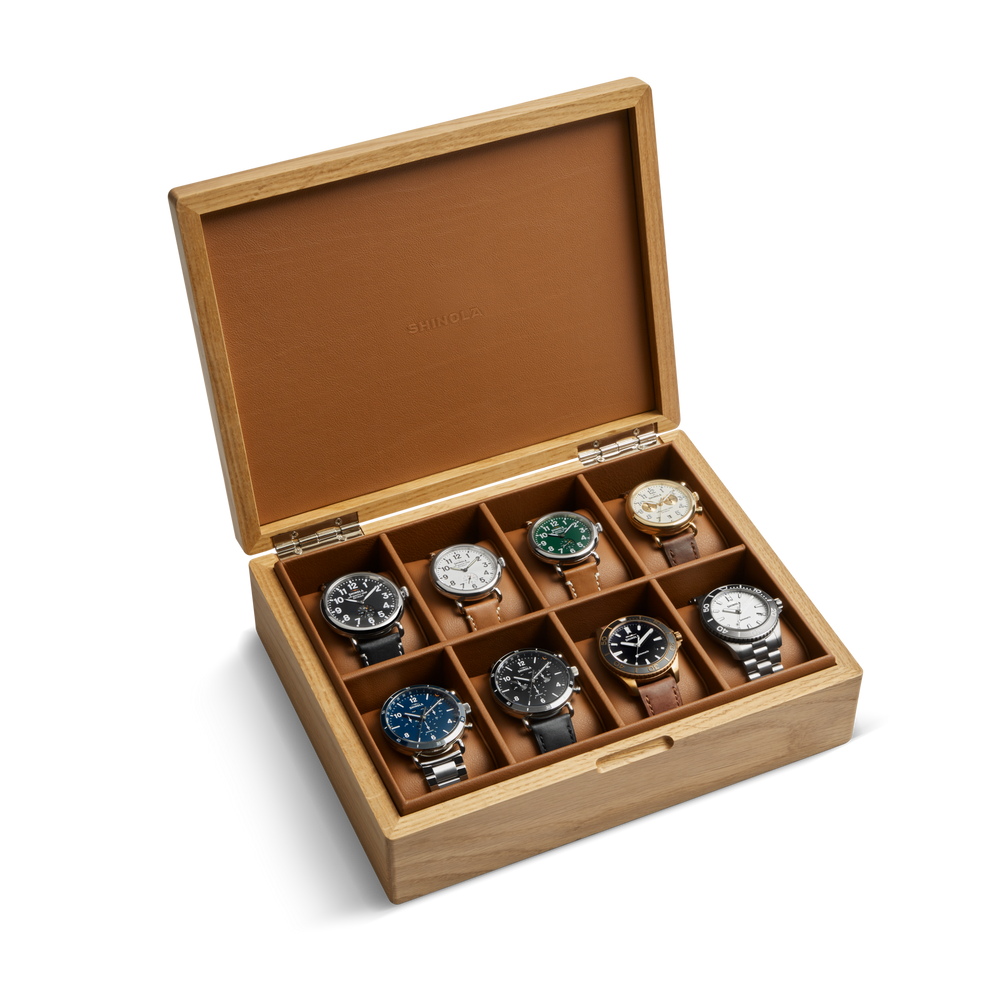 8 Slot Watch Collector's Box - Oak / Tan