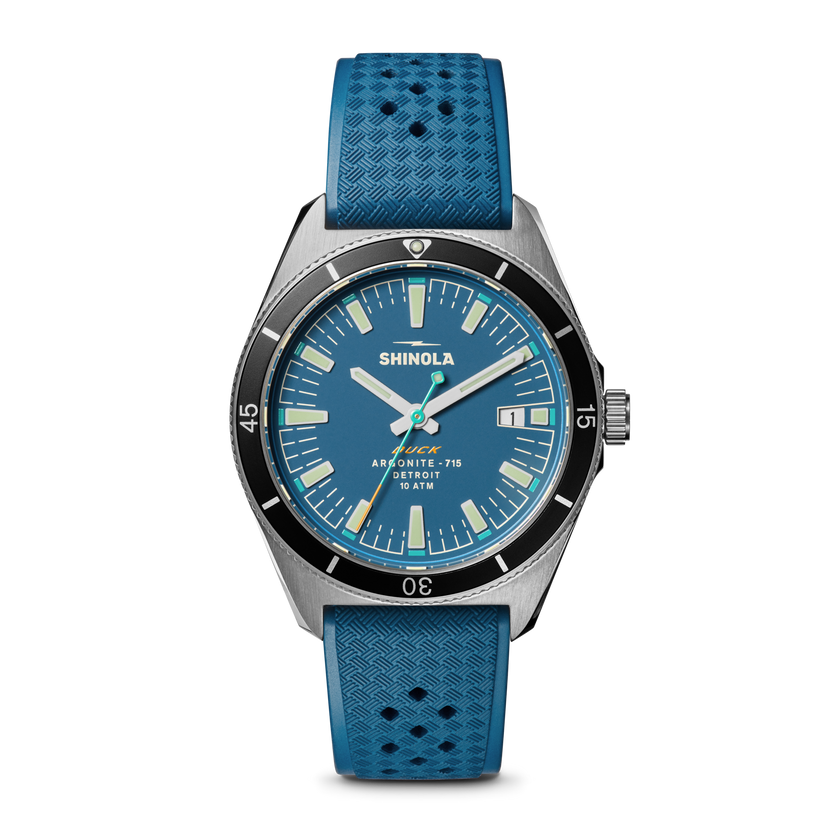 Shinola Duck Quartz 40 Blue on blue rubber