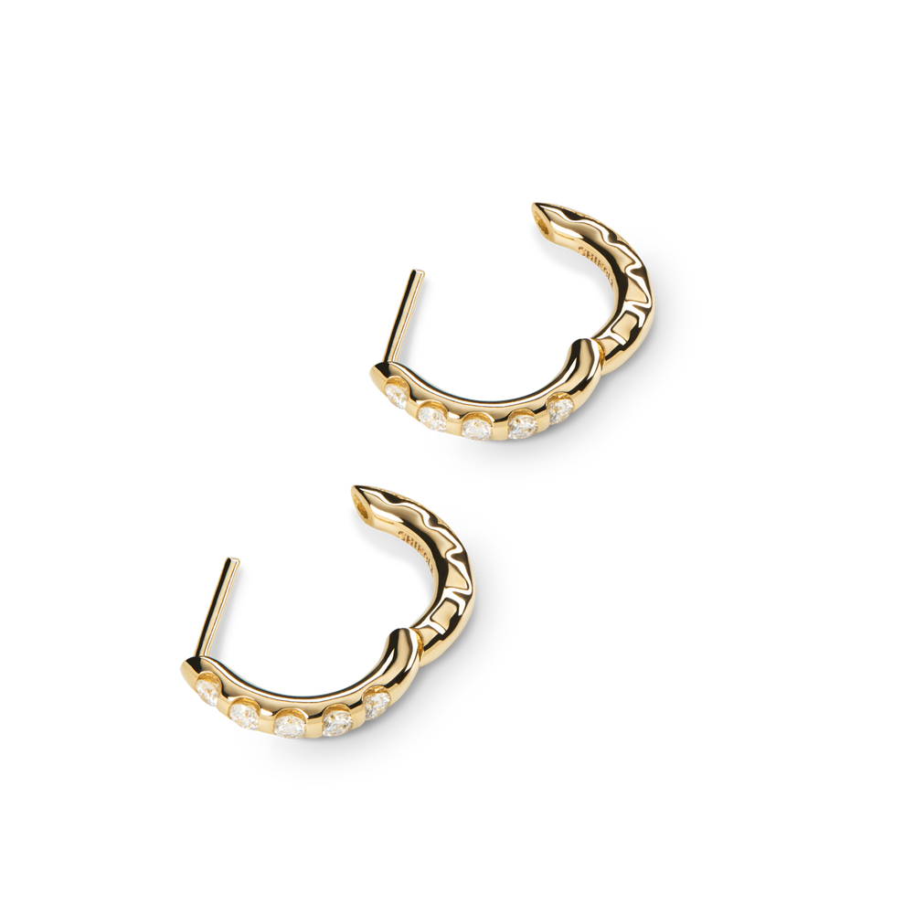 Diamond Petite Round Huggie Earrings - Yellow Gold