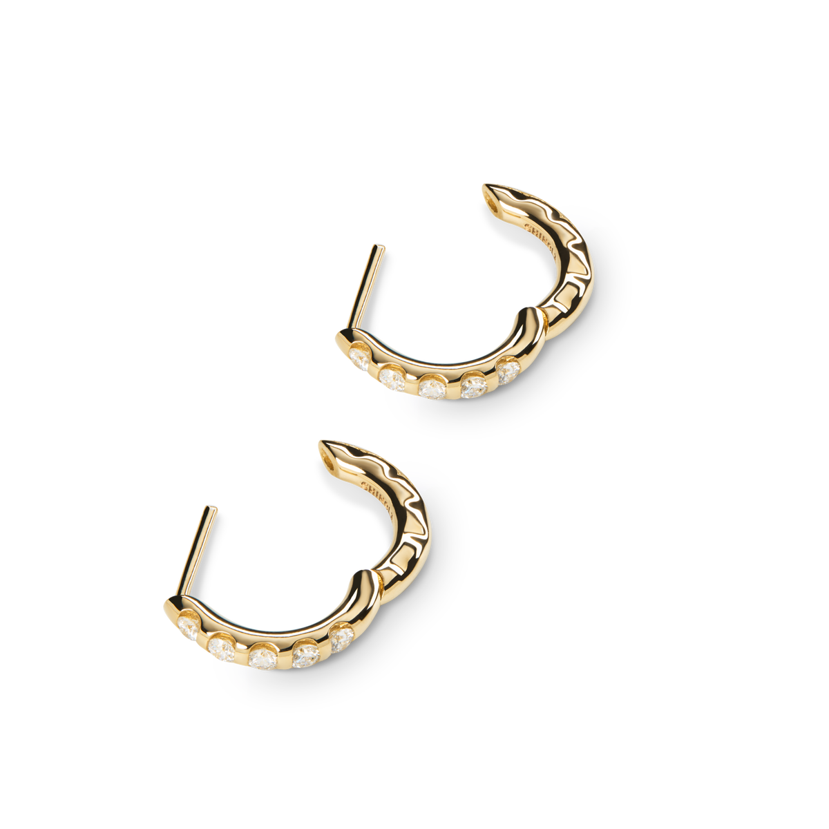 Diamond Petite Round Huggie Earrings - Yellow Gold