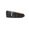 The Shinola 1 1/2" Canfield Belt in black Italian Vachetta leather with a textured finish and classic buckle is displayed coiled on a plain white background.