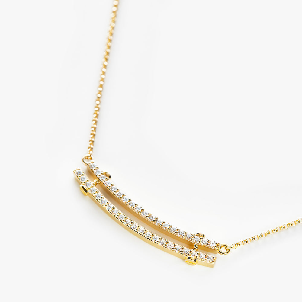 Diamond Pave Rivet Double Row Necklace - Yellow Gold