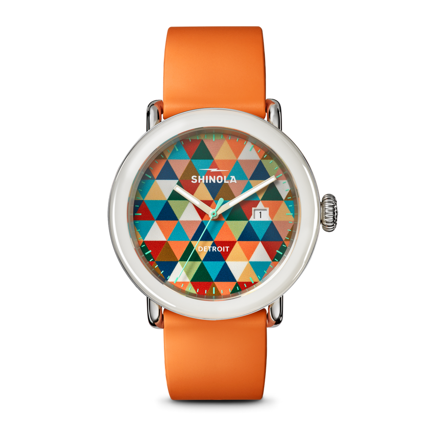 Shinola Detrola Color Theory Warm with orange rubber strap
