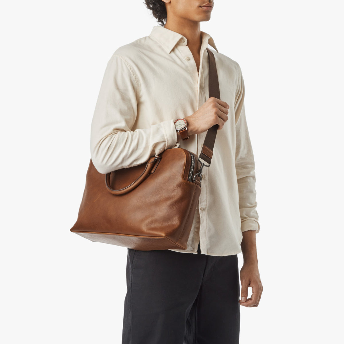 Double Zip Briefcase - Medium Brown