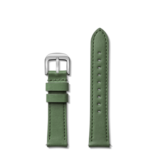 20mm Green Leather Watch Strap - Green