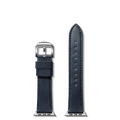 The Shinola Strap: 20/18 Blarney, SW RR Classic, Silver - Navy is a dark blue leather watch band with silver hardware, shown in two pieces—one with a buckle and the other with adjustment holes on a white background.