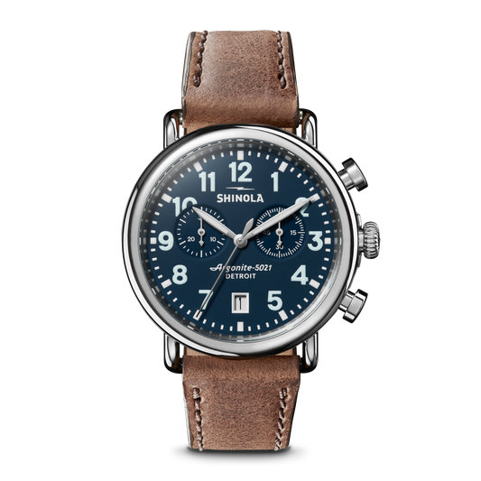 Watch: Runwell 2 Eye Chrono 41mm, British Tan Leather Strap - Midnight Blue