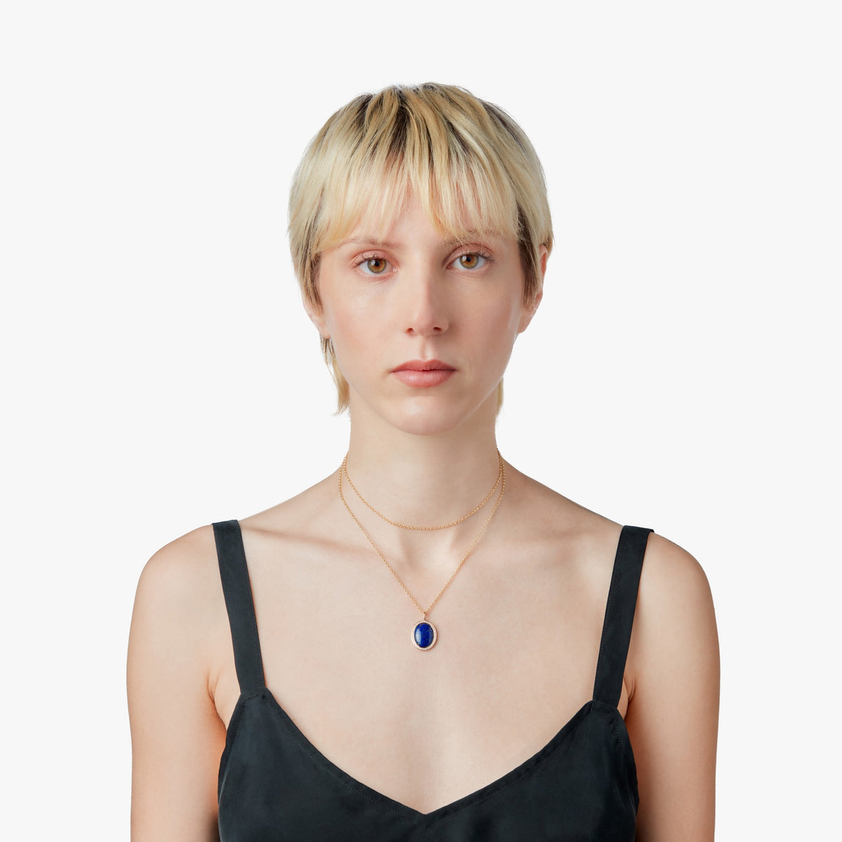 Diamond Pave Lapis Pendant Necklace - Yellow Gold