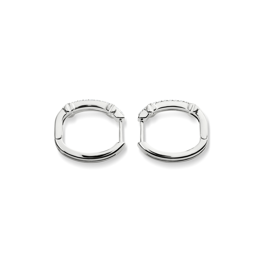 Diamond Pave Rivet Double Row Hoop Earrings - White Gold