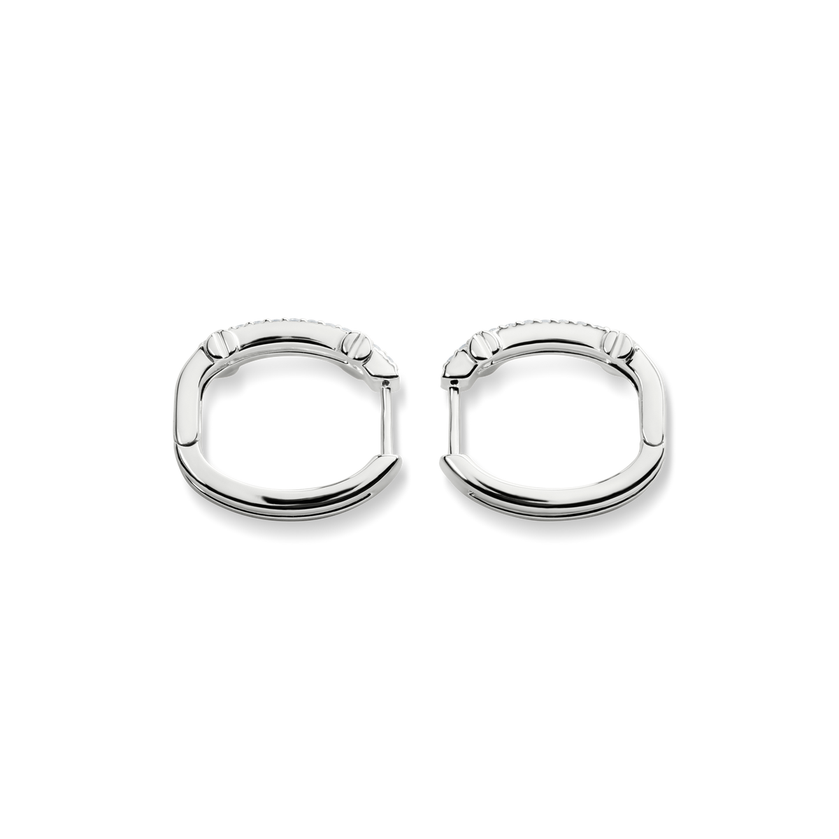 Diamond Pave Rivet Double Row Hoop Earrings - White Gold
