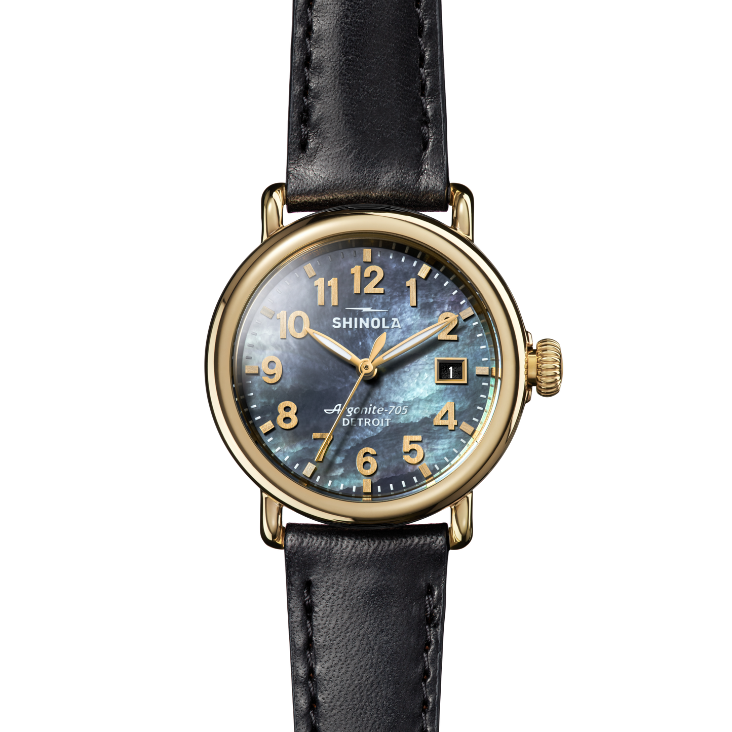 Runwell Watch 36mm - MOP Black Leather Strap