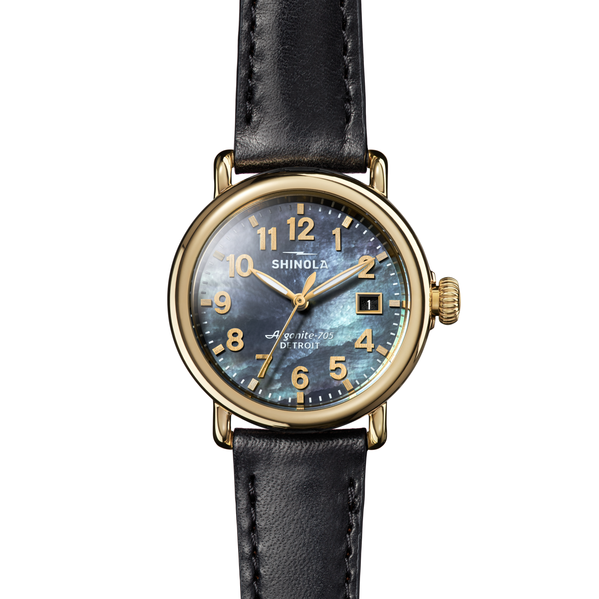 Runwell Watch 36mm - MOP Black Leather Strap