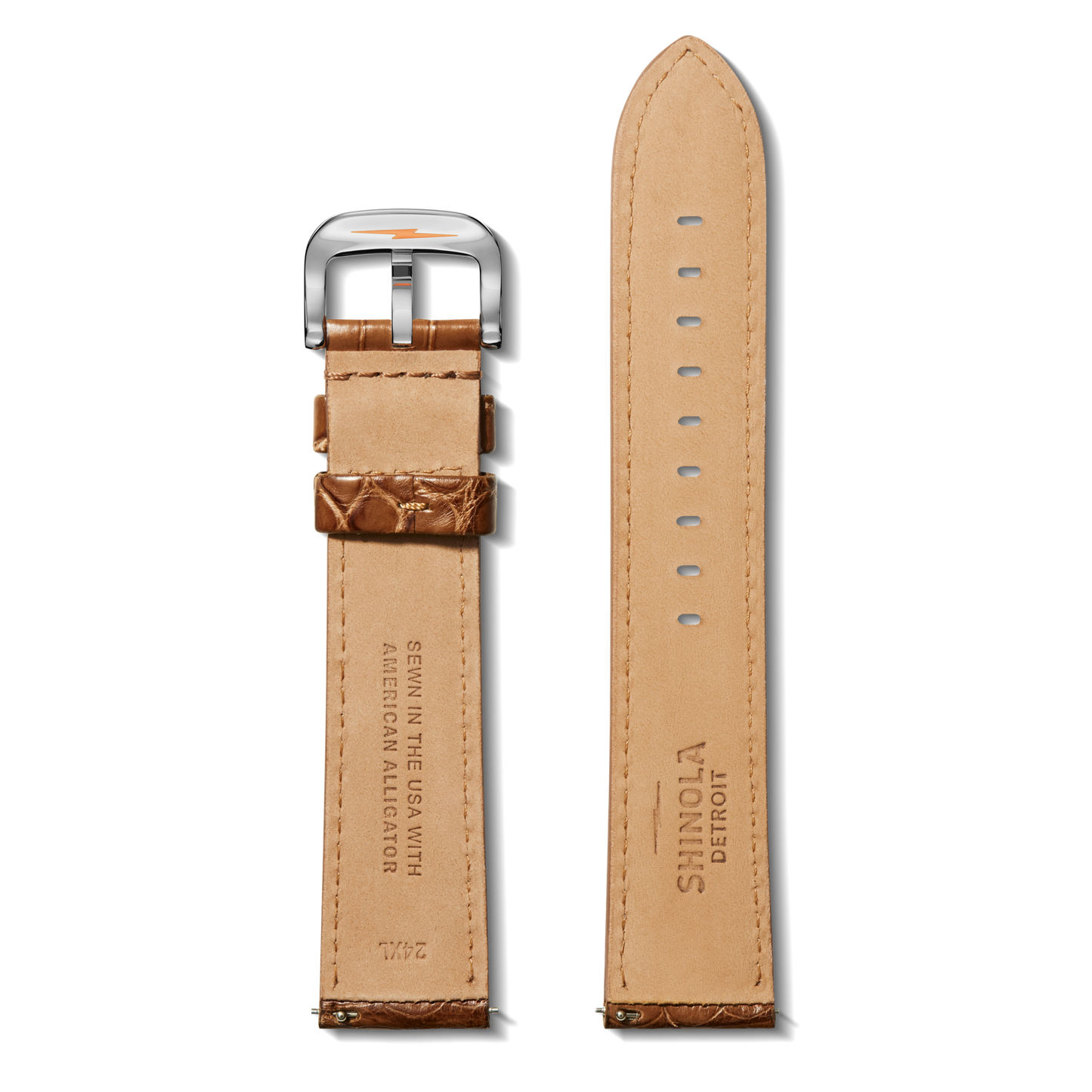 24mm Cognac Alligator Leather Watch Strap (Long) - Cognac