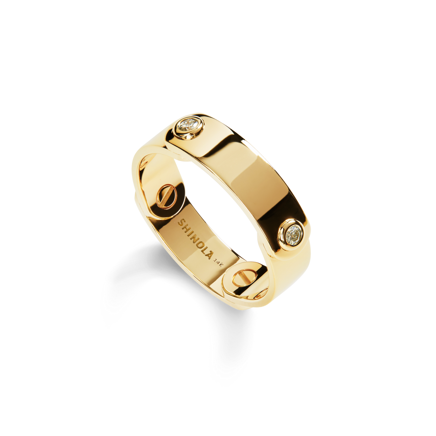 Diamond Rivet Plaque Ring - Yellow Gold