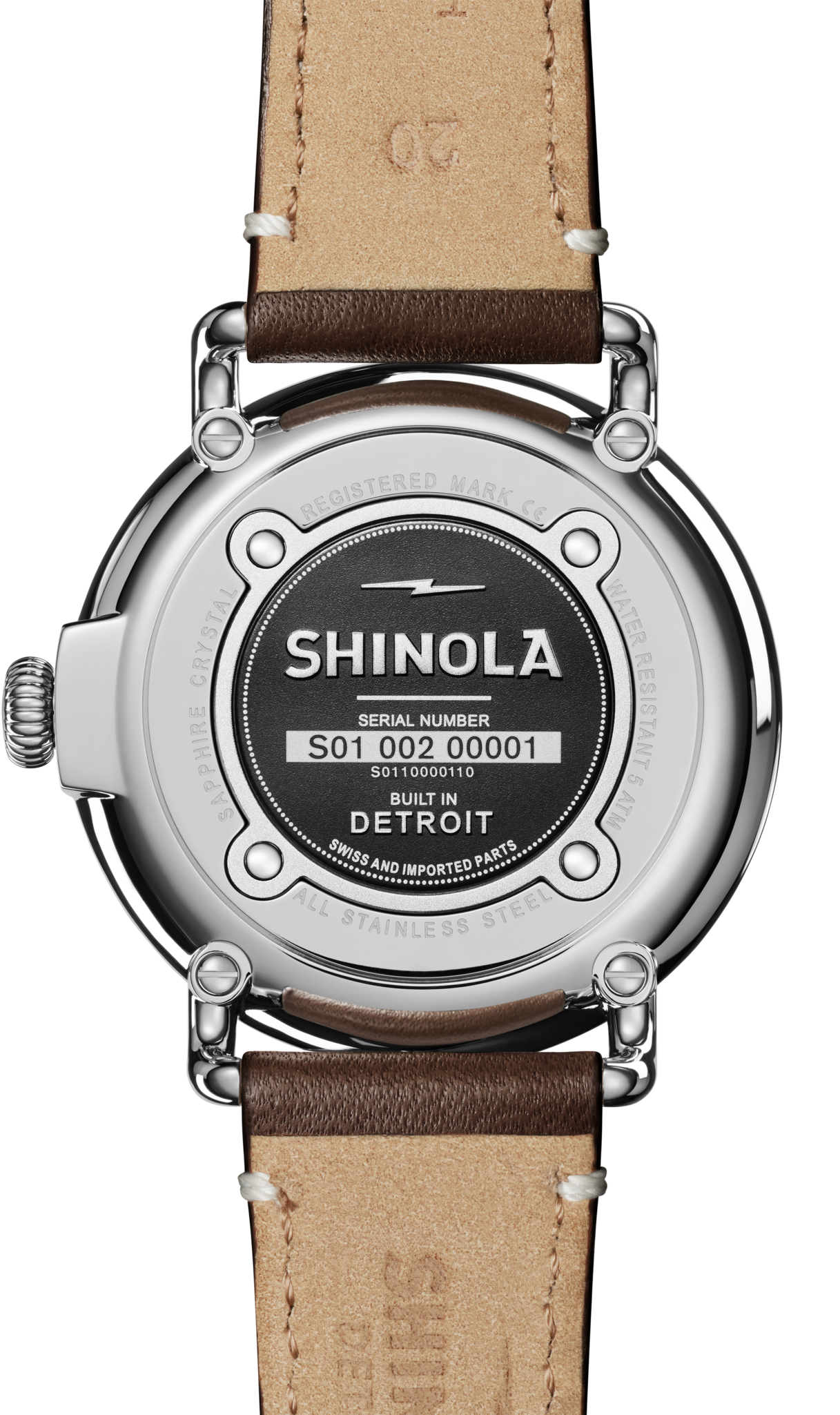 Watch: Runwell Sub Second 41mm, Dark Nut Brown Leather Strap - Cream