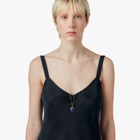 Diamond Pave Lapis Pendant Necklace - Yellow Gold