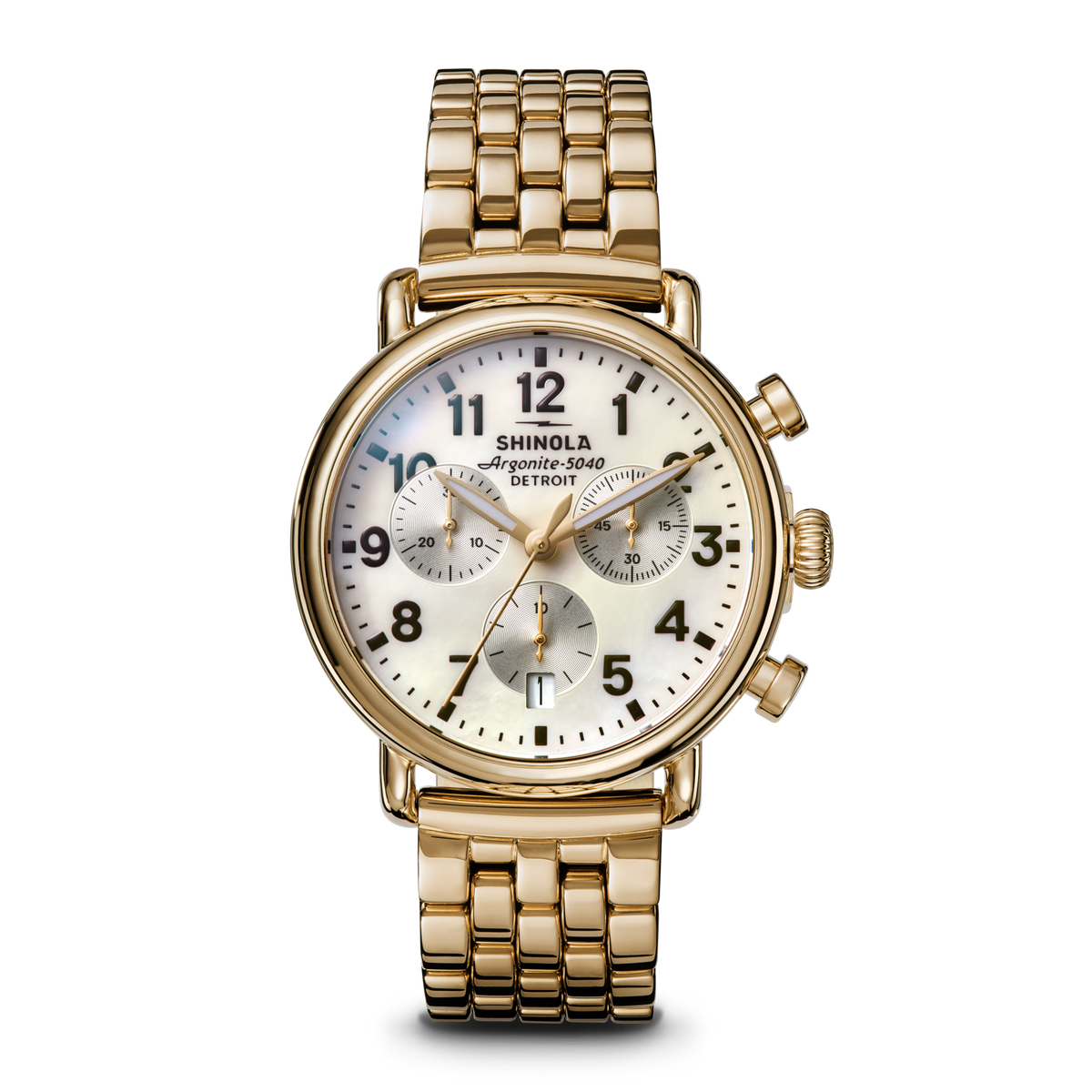 Runwell Chronograph Watch - MOP Gold Bracelet