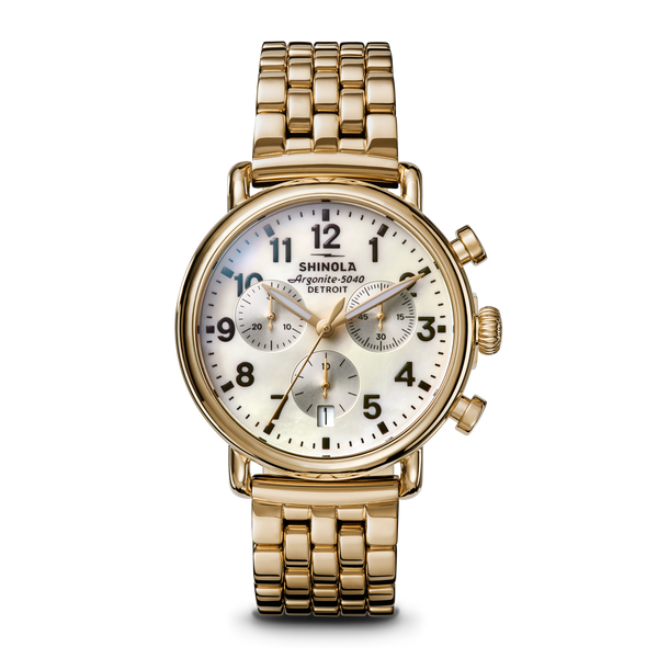 Runwell Chronograph Watch - MOP Gold Bracelet