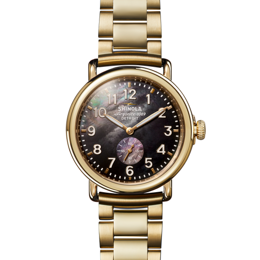 Gift Set: Runwell Sub Second 41mm, MOP Gold Bracelet - Black Mother of Pearl