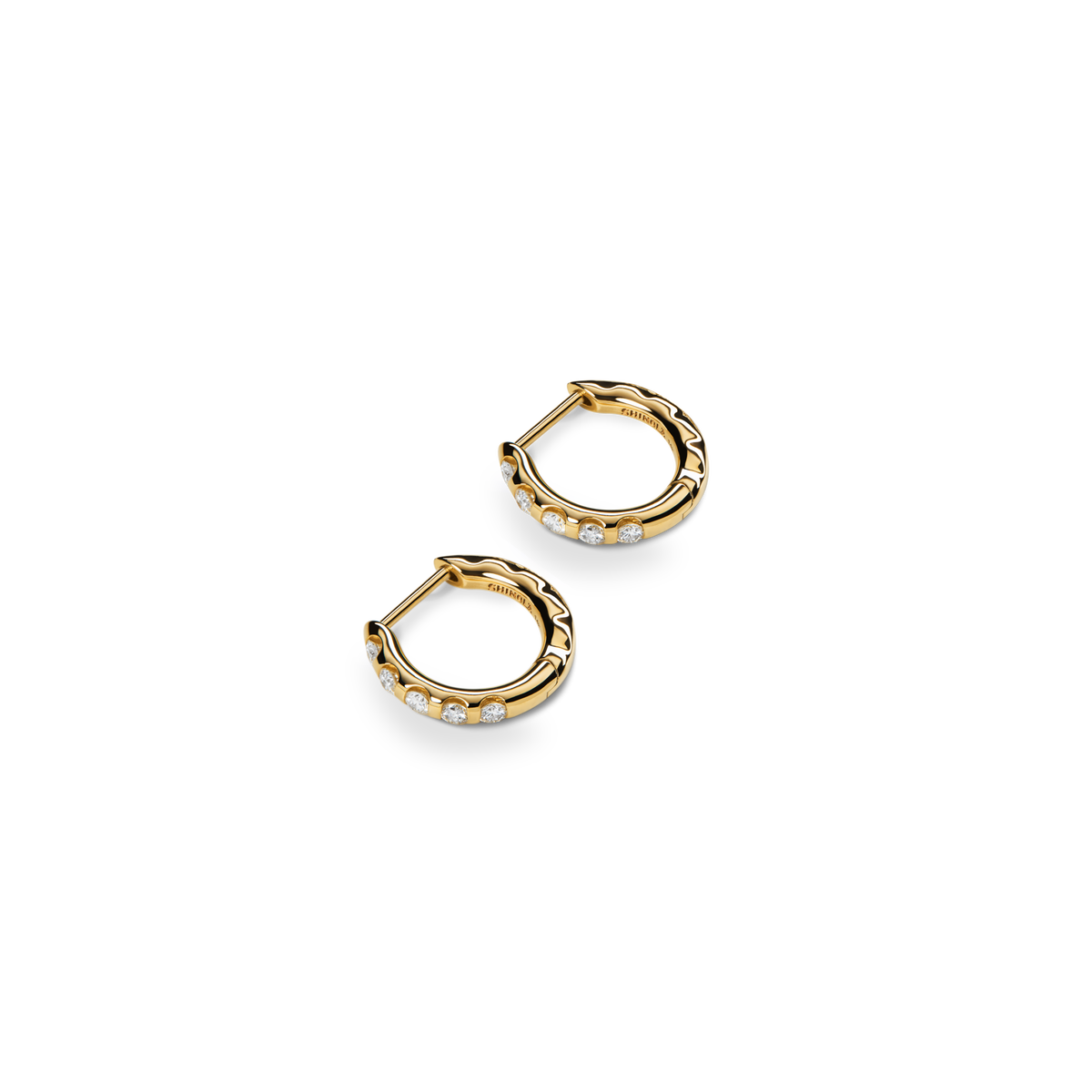 Diamond Petite Round Huggie Earrings - Yellow Gold