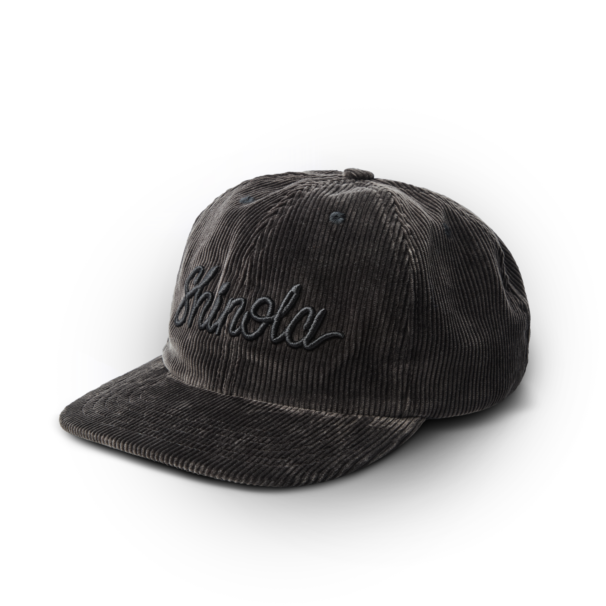 Corduroy Embroidered 6-Panel Hat - Black
