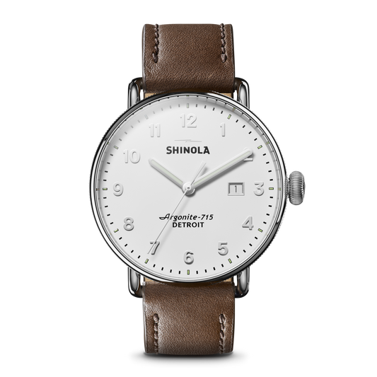 Watch: Canfield 3HD 43mm, Dark Nut Brown Leather Strap - Alabaster