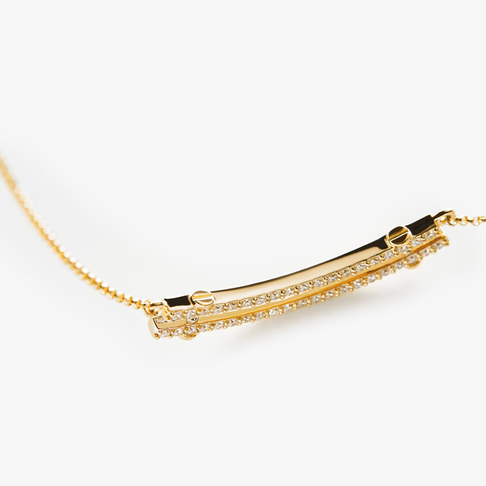 Diamond Pave Rivet Double Row Necklace - Yellow Gold
