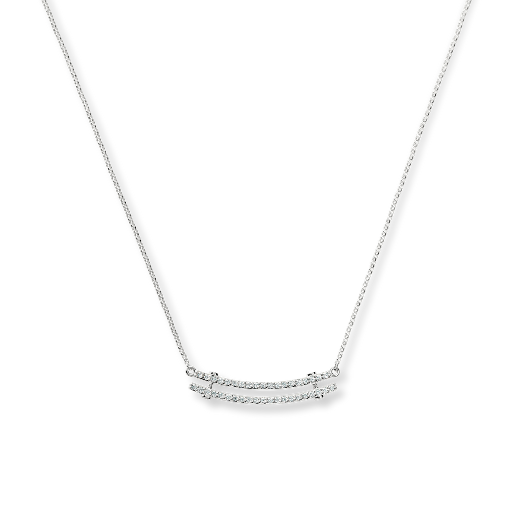 Diamond Pave Rivet Double Row Necklace White Gold