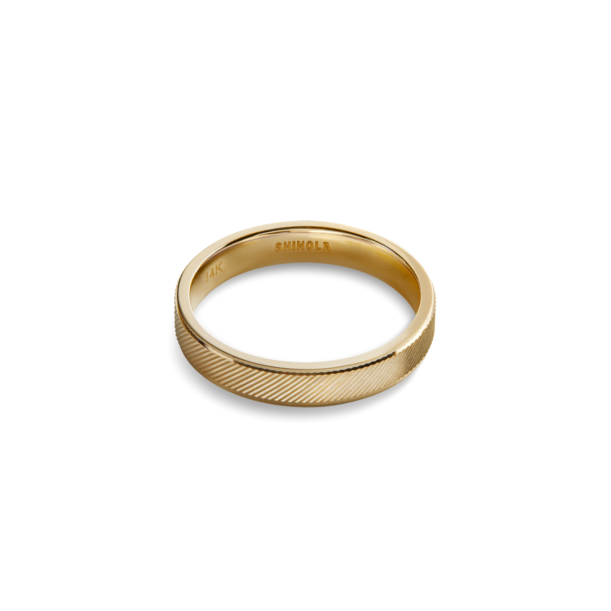 4mm Diagonal Textured Yellow Gold Band
